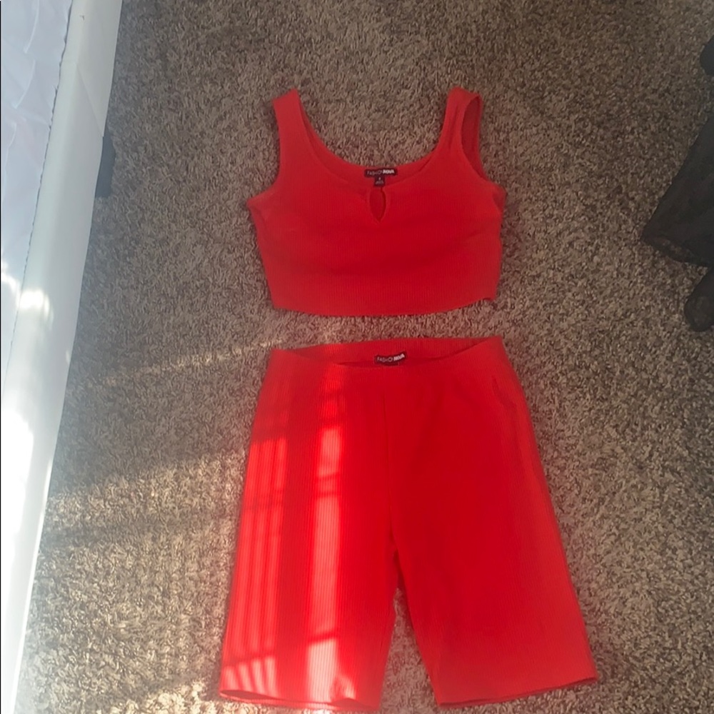 Red 2-piece biker short set